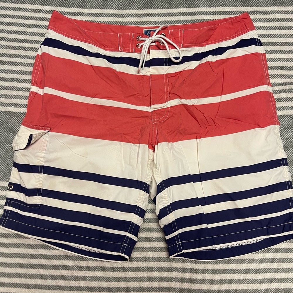 J. Crew Red,‎ White, and Blue Striped Board Shorts